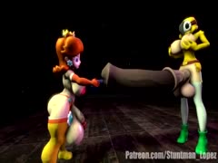 Cartoon porno of two girls sharing a big hard dildo